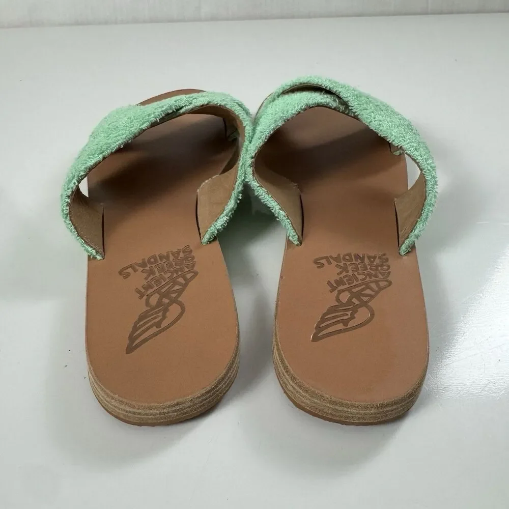 Ancient Greek Thais Terry Slide Sherpa Sandals Womens 41 US 10.5-11 Aqua Green